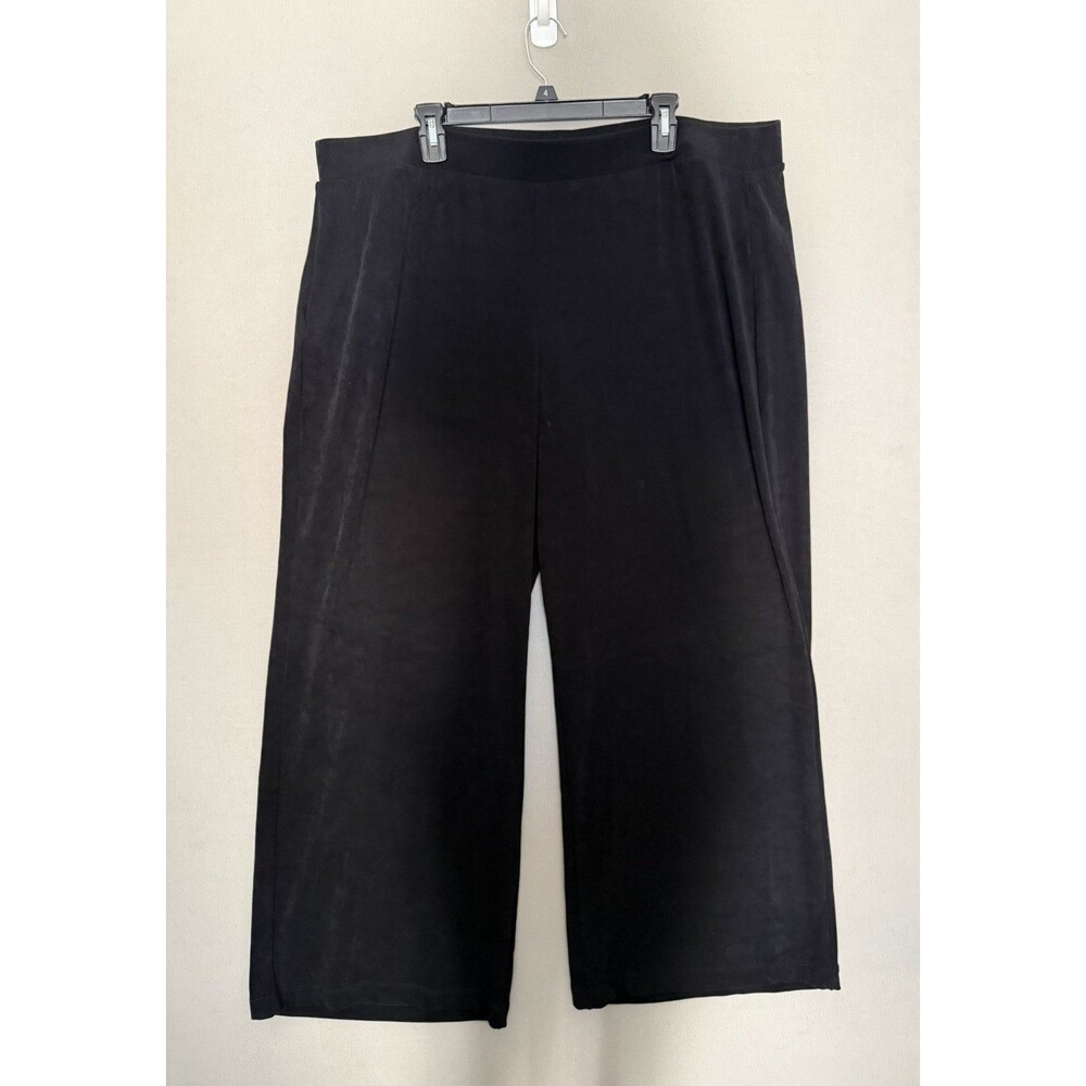 Chicos Travelers Pants Womens Size 4 XXL Black Slinky Knit Pull On Wide Leg 2XL